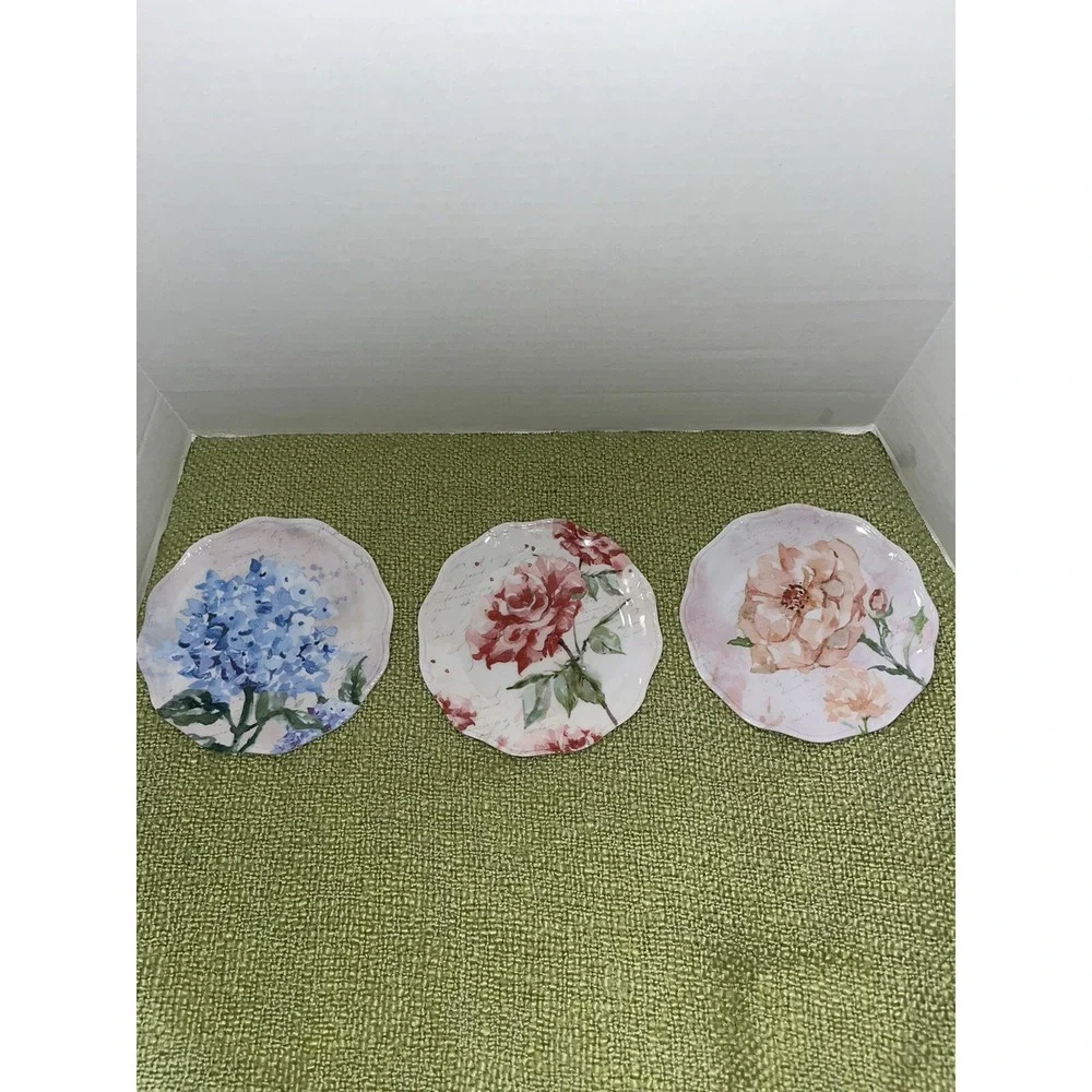 Nanette Lenore Melamine Plates Set Of 3 , Floral Roses , Spring, 6
